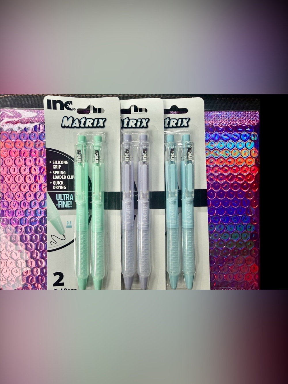 INC International Concepts Matrix Gel Pens - Mint, Lavender, Light Blue - 6 Pack